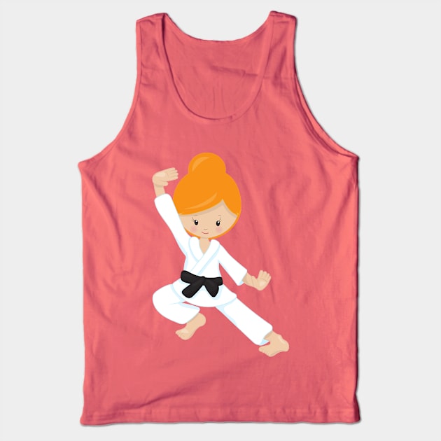 Karate Girl, Cute Girl, Black Belt, Orange Hair Tank Top by Jelena Dunčević